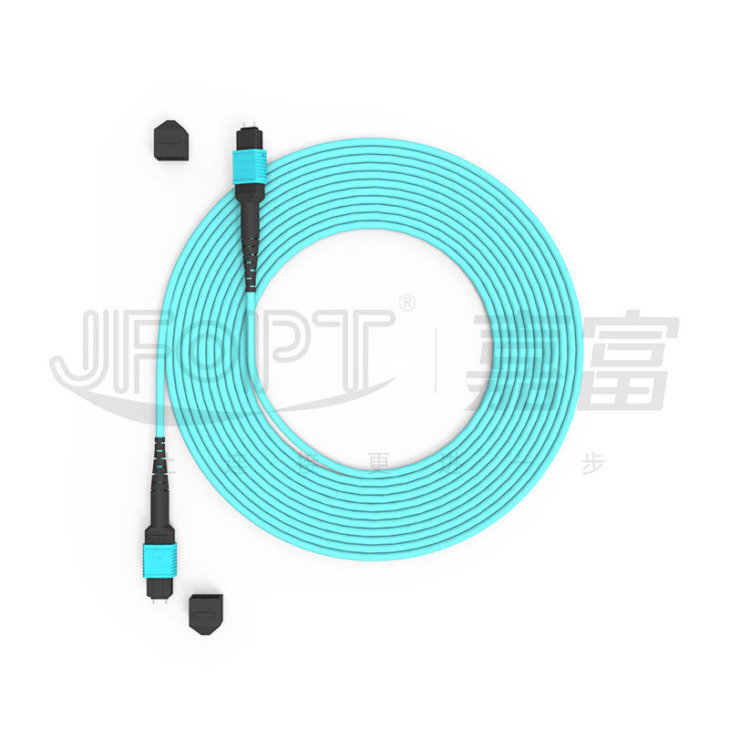 12 πυρήνες Ταχύτητα MPO Patch Cord Aqua Color για σύνδεση κέντρου δεδομένων 10G Multi-mode OM3 Fiber Optic Patch Cord