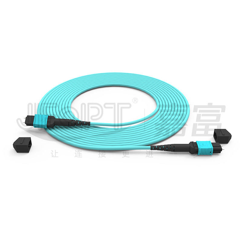 12 πυρήνες Ταχύτητα MPO Patch Cord Aqua Color για σύνδεση κέντρου δεδομένων 10G Multi-mode OM3 Fiber Optic Patch Cord