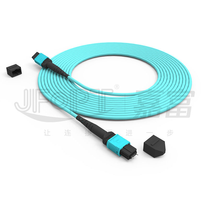 12 πυρήνες Ταχύτητα MPO Patch Cord Aqua Color για σύνδεση κέντρου δεδομένων 10G Multi-mode OM3 Fiber Optic Patch Cord