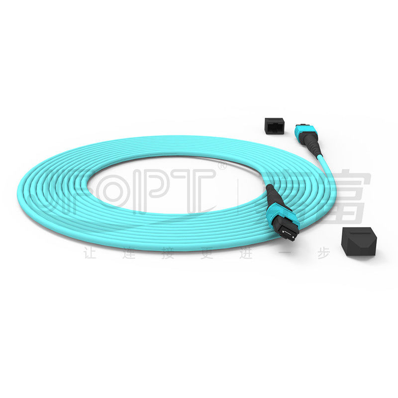 12 πυρήνες Ταχύτητα MPO Patch Cord Aqua Color για σύνδεση κέντρου δεδομένων 10G Multi-mode OM3 Fiber Optic Patch Cord