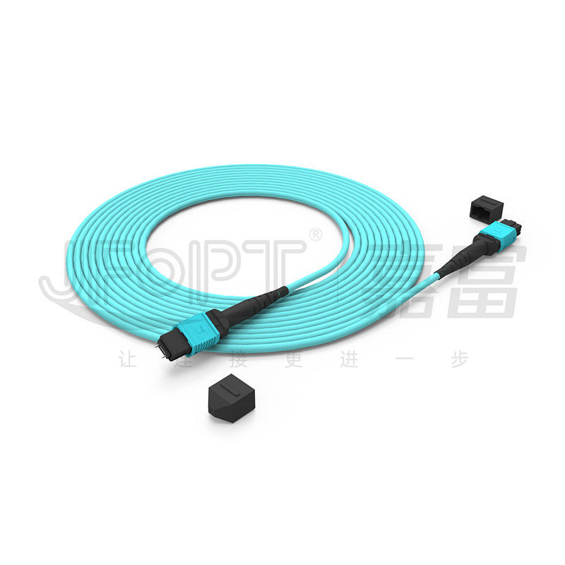 12 πυρήνες Ταχύτητα MPO Patch Cord Aqua Color για σύνδεση κέντρου δεδομένων 10G Multi-mode OM3 Fiber Optic Patch Cord