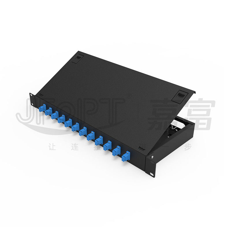 Πίνακας επένδυσης ινών LC/SC/FC/ST Rack Mount Fiber Patch Panel 12/24core με 19 ιντσών Size Door Button Opening