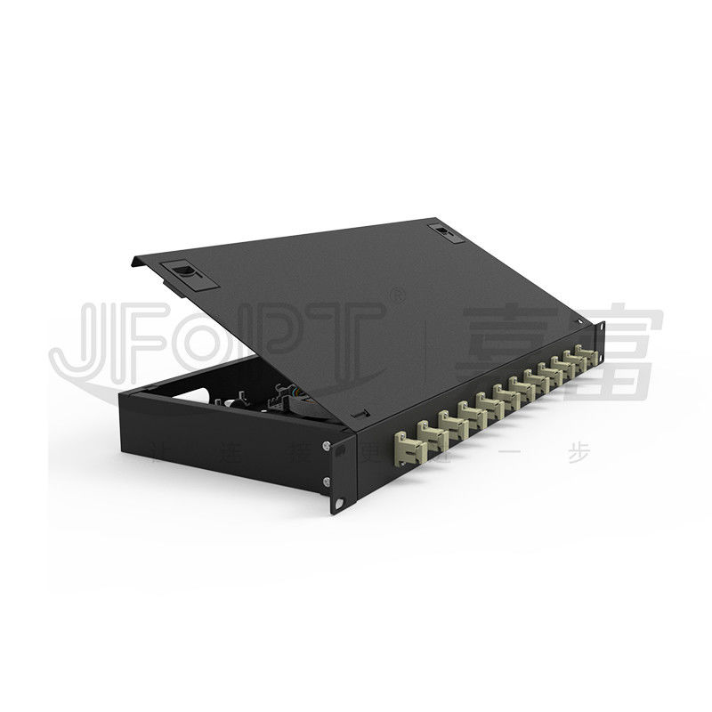 Πίνακας επένδυσης ινών LC/SC/FC/ST Rack Mount Fiber Patch Panel 12/24core με 19 ιντσών Size Door Button Opening